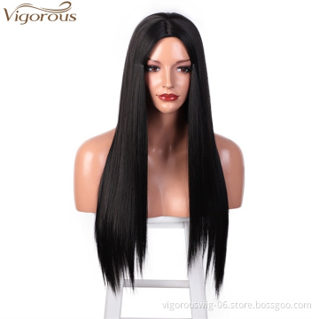 Vigorous Long Straight Wig For Black Women Black Natural Hairline Middle Part Cosplay Synthetic Wig Heat Resistant Hair Wig